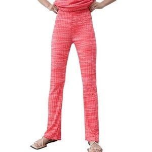 NWT Zara High Waisted Knit Flare Pink Barbiecore Pants‎